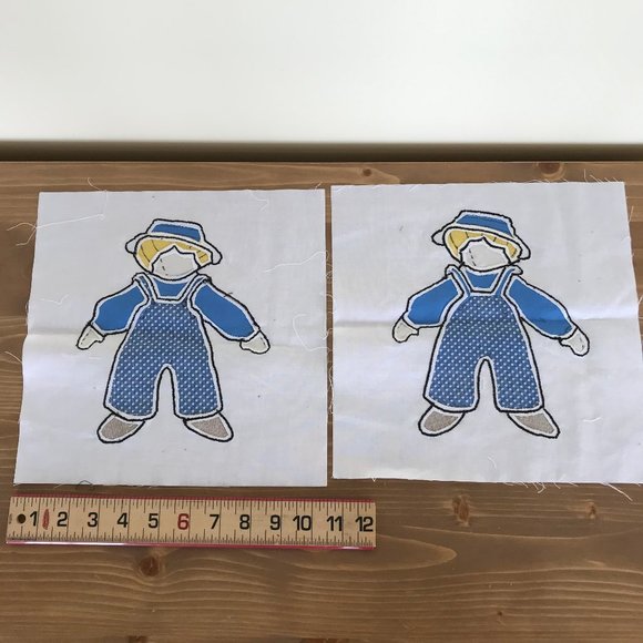 2 Polka Dot Overall Child Embroidered 8" Fabric Applique Panels - Picture 4 of 4